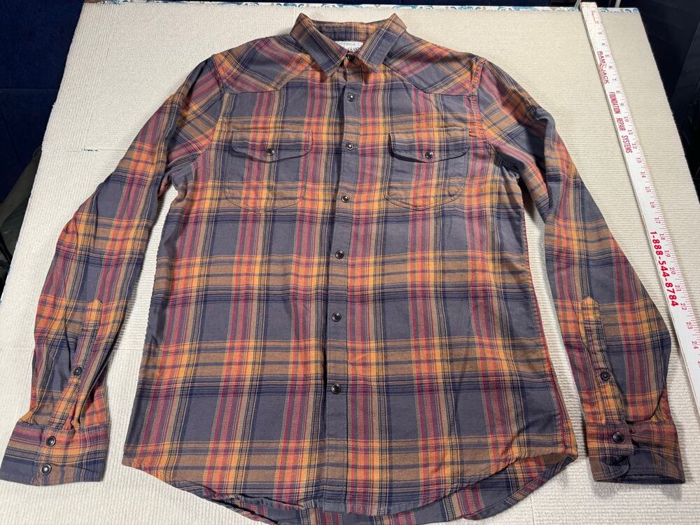 Lucky Brand Men's Medium Saturday Stretch Long Sleeve Button Up Snaps Plaid Rust